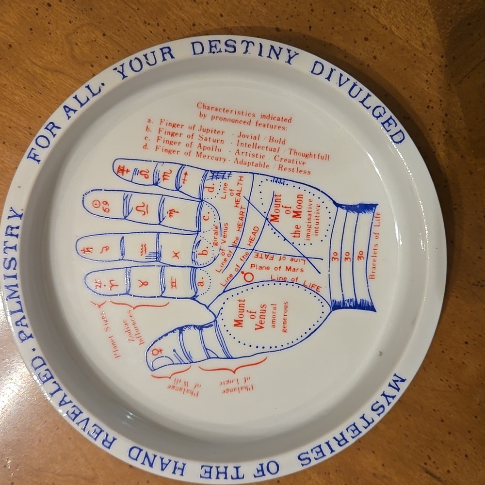 Vintage ceramic Palmistry Fortune Telling Dish